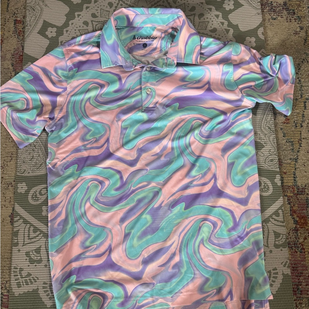 chubbies Men's Swirl Print Polo - Pink, Teal & Lavender